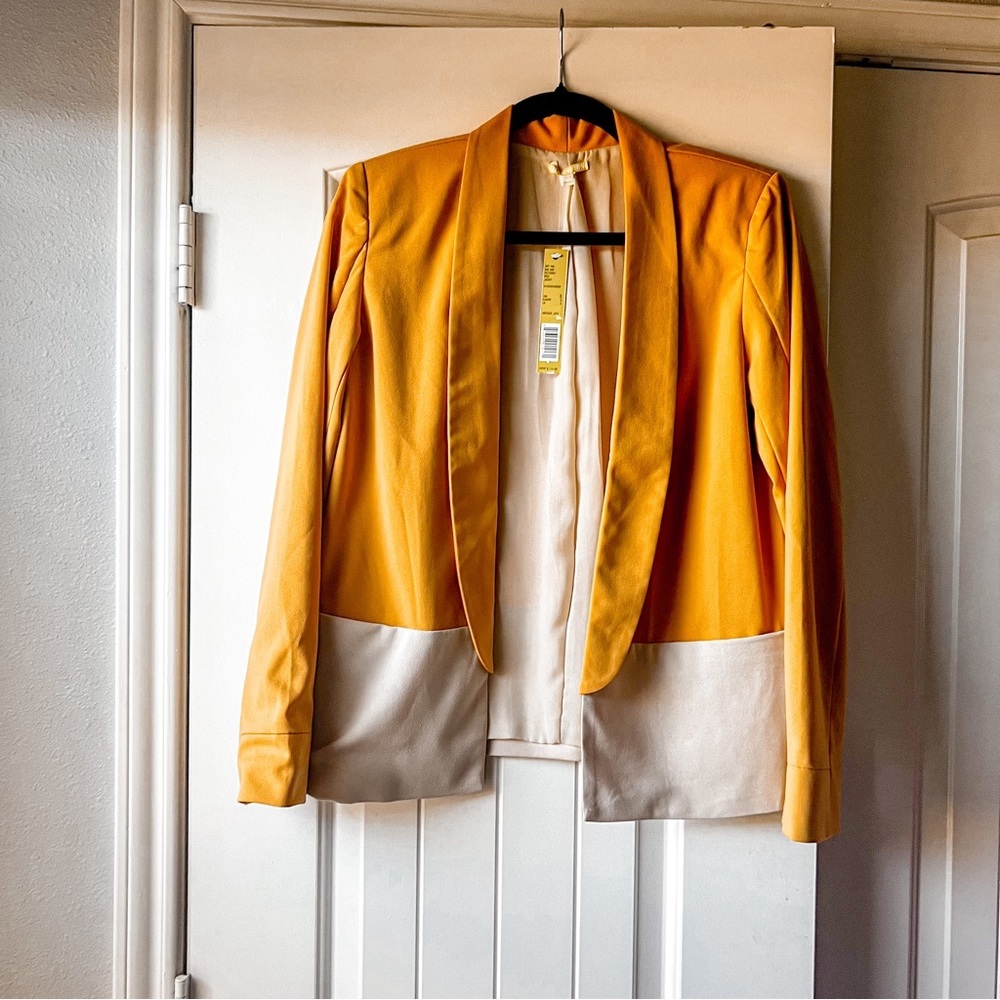 Gianni Bini New Yellow Gold Color Block Blazer Jacket Small